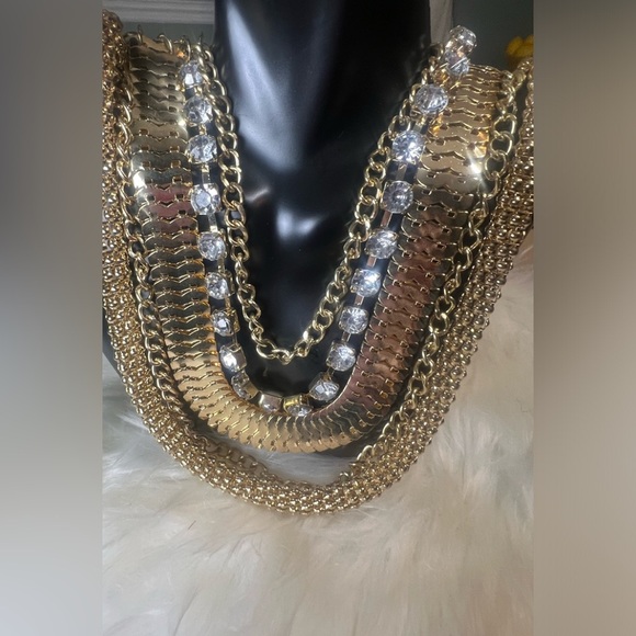 Fashion Jewlery Gold Necklace Rope & Chain Rhinestone - Picture 1 of 5